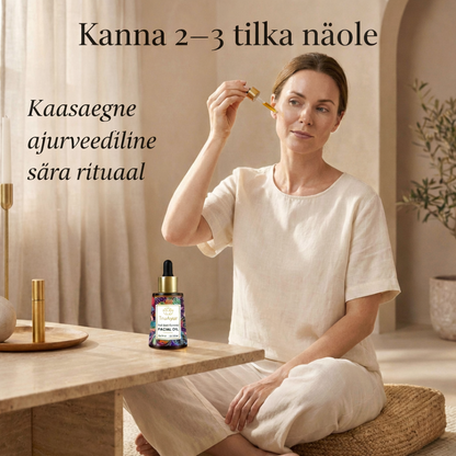 24-karaadine kuldne ajurveeda näoõli sügavalt niisutatud, siidise ja särava naha saavutamiseks