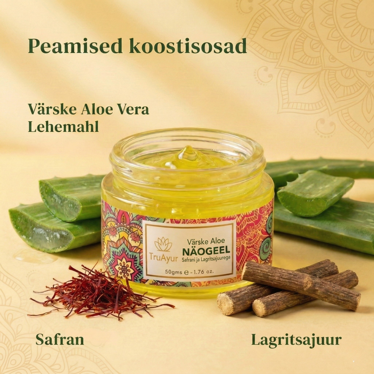 Aloe Fresh näogeel Kashmiri kesari ja Mulethiga särava jume ja sügava niisutuse saavutamiseks